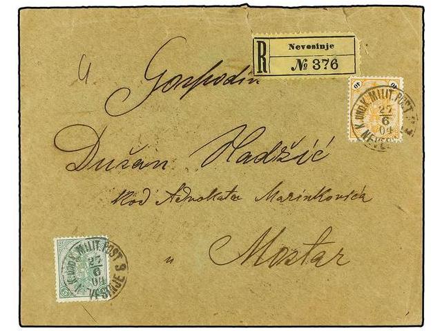 BOSNIA-HERZEGOVINA. Mi.27, 13A. 1904. NEVESINJE To MOSTAR. 5 H. Green And 40 H. Orange And Black. Registered Cover, Arri - Autres & Non Classés