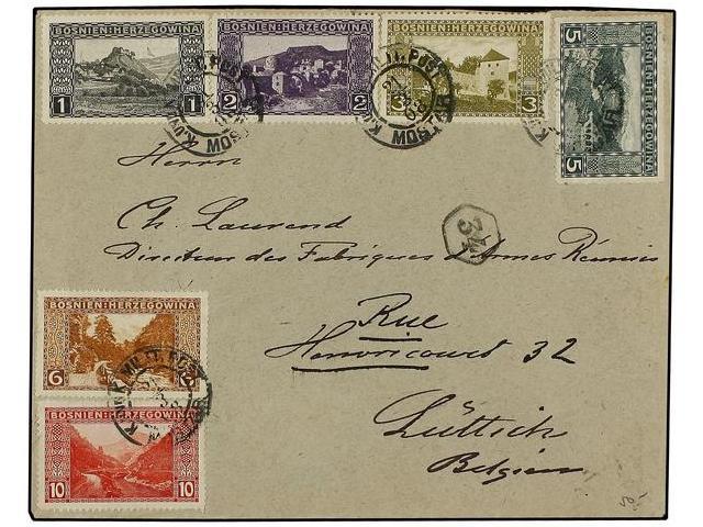 BOSNIA-HERZEGOVINA. Mi.29A/34A. 1908. MOSTAR To BELGIUM. Very Nice Franking, Arrival On Back. - Autres & Non Classés