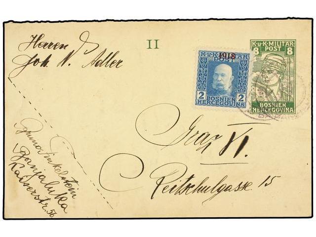 BOSNIA-HERZEGOVINA. Mi.148. 1919. BANJALUKA To GLAZ. MILITARY CARD Of 8 Heller Green Uprated With 2 Heller Blue. - Autres & Non Classés