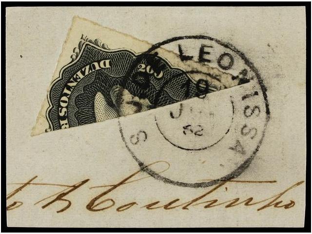 BRASIL. Sc.66a. 1878. 200 Reis Negro Bisectado Sobre Fragmento. Mat. Fechador S.J. DE LEONISSA. MUY RARO. - Autres & Non Classés