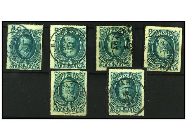 ° BRASIL. Sc.72 (6). 1878-79. 100 Reis Verde. 6 Sellos Con Matasellos Fechadores. MUY BONITOS. - Autres & Non Classés