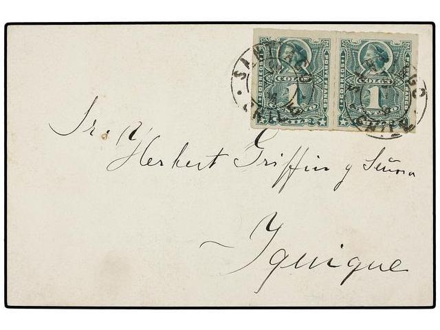 CHILE. Sc.25 (2). 1887. SANTIAGO A IQUIQUE. Tarjeta Postal Multicolor Con Franqueo De 1 Cto. Verde (2). PRECIOSA Y RARA. - Altri & Non Classificati