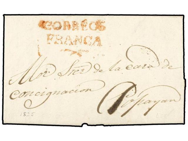 COLOMBIA. 1825 (13 Marzo). MEDELLIN A POPAYAN. Marca CORREOS/FRANCA En Rojo. MAGNÍFICA. - Autres & Non Classés