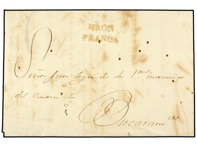 COLOMBIA. 1836 (13 Abril). JIRON A BUCARAMANGA. Marca JIRON/FRANCA En Rojo. Leves Agujeros Producidos Por La Polilla. MA - Autres & Non Classés