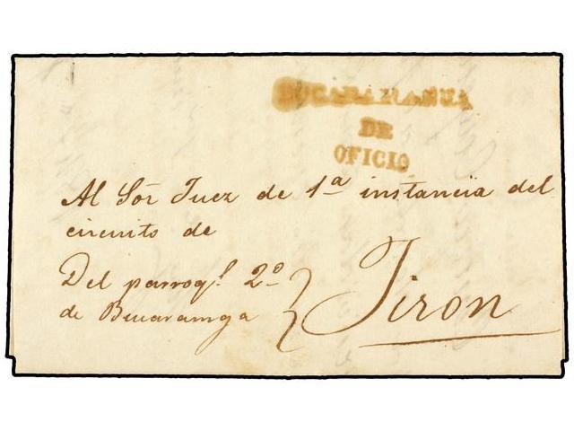 COLOMBIA. 1843 (7 Junio). BUCARAMANGA A JIRON. Marca BUCARAMANGA/DE/OFICIO En Rojo. - Autres & Non Classés