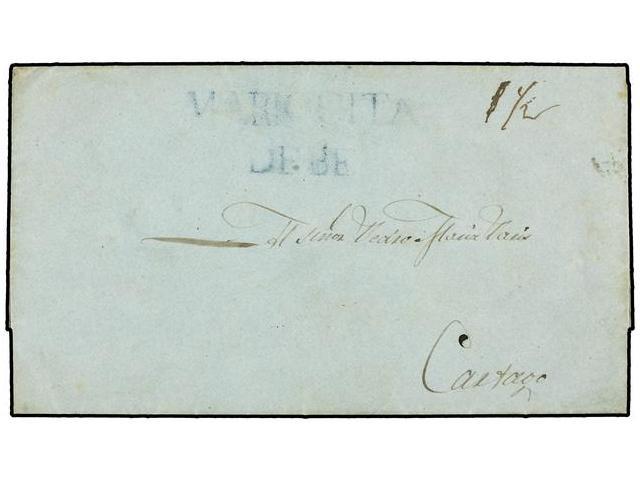 COLOMBIA. 1846 (14 Julio). PEÑAS BLANCAS A CARTAGO. Marca MARIQUITA/DEBE En Azul. MUY RARA. - Autres & Non Classés