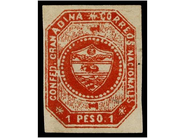 * COLOMBIA. Sc.7. 1859. 1 Peso Carmín. MAGNÍFICO. - Autres & Non Classés