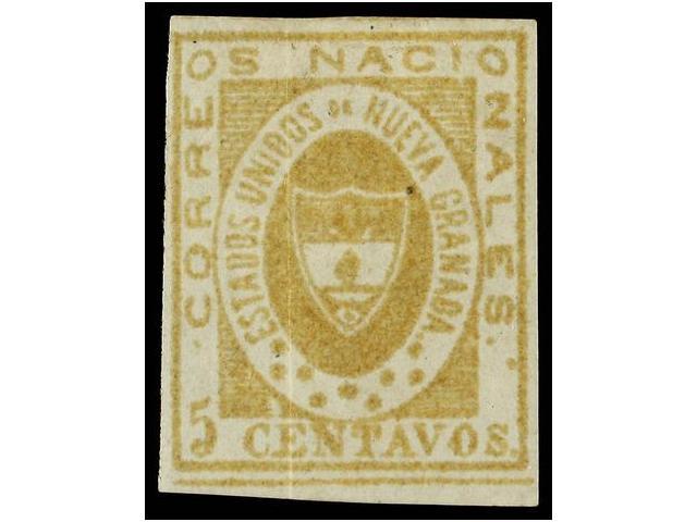 * COLOMBIA. Yv.11. 1861. 5 Ctvos. Amarillo, Color Fresco, Pliegue Vertical. Yvert.475&euro;. - Autres & Non Classés