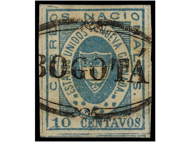 ° COLOMBIA. Yv.12. 1861. 10 Ctvos. Azul. MARGENES EXCEPCIONALES. Yvert.450&euro;. - Autres & Non Classés