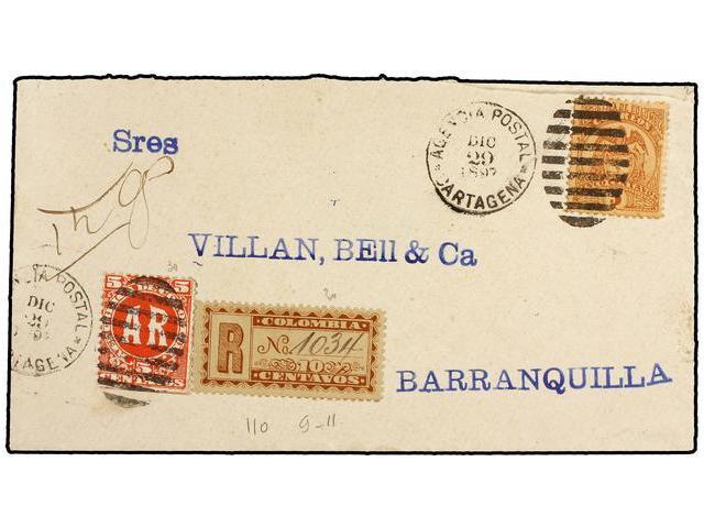 COLOMBIA. 1897. CARTAGENA A BARRANQUILLA. 5 Ctvos. Castaño. Con Sello De Certificados De 10 Ctvos.  Castaño Y A.R. De 5 - Autres & Non Classés