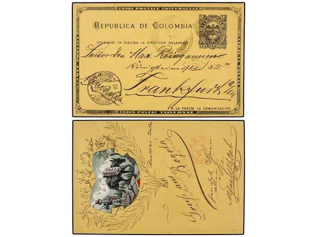 COLOMBIA. 1898. BOGOTA A ALEMANIA. Entero Postal De 2 Ctvos. Con Ilustracion Al Dorso ´GRUSS AUS BOGOTA´. MUY RARO. - Autres & Non Classés