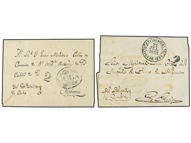 CUBA. 1841-52. SANTIAGO DE CUBA. 2 Cartas Con Marcas De CUBA, Ornamentada En Negro Y Fechador S.TIAGO D CUBA/ISLA DE CUB - Autres & Non Classés