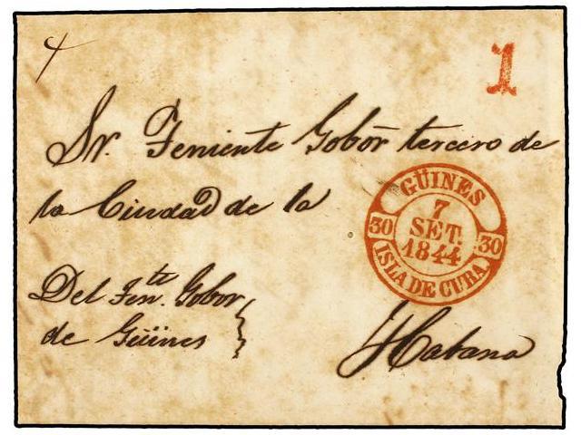 CUBA. 1844. GUINES A HABANA. Fechador GUINES/ISLA DE CUBA En Rojo. Excepcional Estampacion De La Marca. - Autres & Non Classés