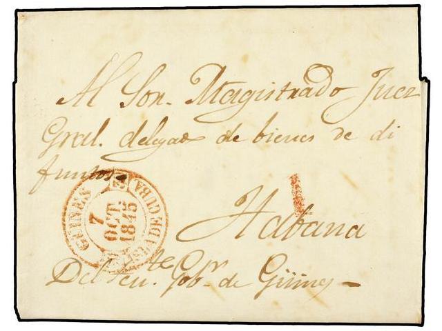 CUBA. 1845. GUINES A HABANA. Fechador GUINES/ISLA DE CUBA En Rojo. - Autres & Non Classés