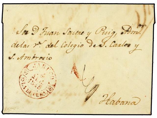 CUBA. 1845. JARUCO A HABANA. Fechador JARUCO/ISLA DE CUBA En Rojo. RARO. - Autres & Non Classés