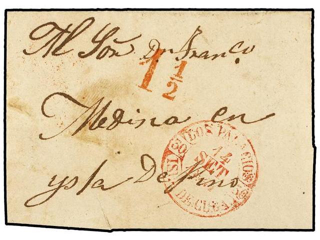 CUBA. 1847. LOS PALACIOS A ISLA DE PINOS. Fechador LOS PALACIOS/ISLA DE CUBA En Rojo. BONITA Y RARA. - Autres & Non Classés