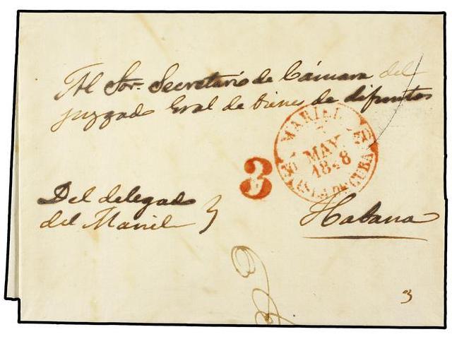 CUBA. 1848. MARIEL A HABANA. Fechador MARIEL/ISLA DE CUBA En Rojo. MUY BONITA. - Autres & Non Classés