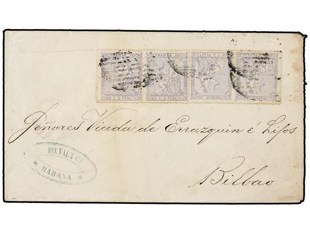 COLONIAS ESPAÑOLAS: CUBA. Ant.22 (4). 1871. HABANA A ESPAÑA. 25 Cts. Azul (4). Raro Franqueo De Cuatro Portes. - Autres & Non Classés