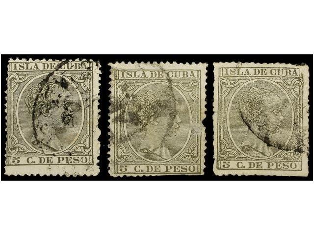 ° COLONIAS ESPAÑOLAS: CUBA. Ed.115F. 5 Cts. Verde Gris. FALSO POSTAL. 3 Sellos, Diversas Tonalidades De Color. - Andere & Zonder Classificatie