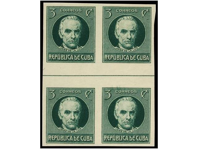 (*) CUBA. Ed.207 (4). 1917. 3 Ctvos. Verde ENSAYO DE COLOR En Bloque De Cuatro Con Interpanel Central. MUY RARO. Cert. C - Autres & Non Classés