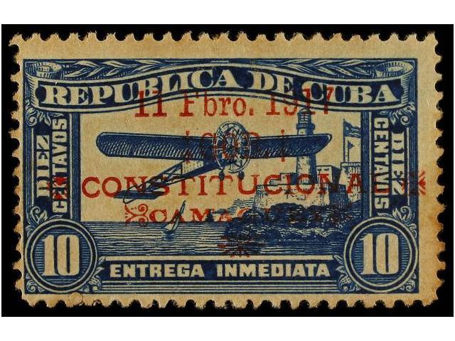 * CUBA. Ed.FN203. 1917. 10 Cent. Azul Tipo II. Muy Raro Con Goma Original (levemente Tonalizada). Cert. ECHENAGUSIA. - Autres & Non Classés