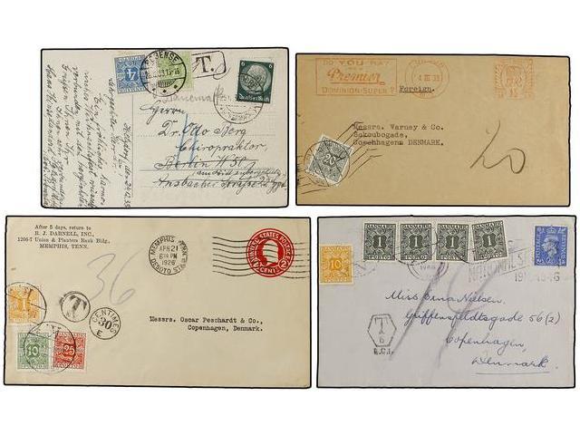 DINAMARCA. 1922-46. Conjunto De 7 Cartas O Tarjetas Postales Circuladas Desde El Extranjero, Tasadas A La Llegada Con Se - Autres & Non Classés