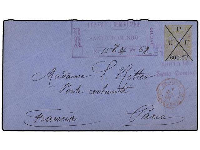 REPUBLICA DOMINICANA. 1891. SANTO DOMINGO A PARÍS. Entero Postal De 60 Ctvos. S. 15 Ctvos. Amarillo. Circulado Por Corre - Autres & Non Classés