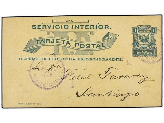 REPUBLICA DOMINICANA. 1895. MONTE CRISTI A SANTIAGO. Entero Postal De 1 Ctvo. Verde. - Autres & Non Classés