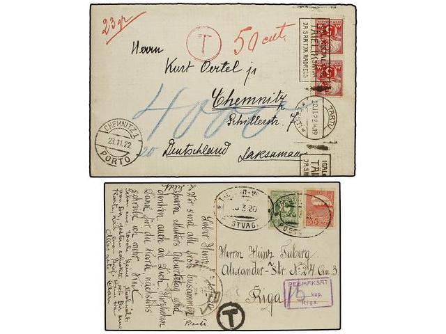 ESTONIA. 1920-22. 2 Covers To RIGA And GERMANY, Taxed On Arrival. - Autres & Non Classés