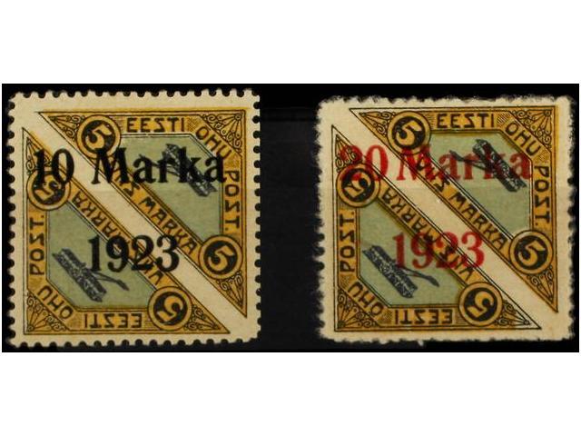 * ESTONIA. Yv.3a Y 5a. 1923. 10 MK Y 20 MK. Dentados 11. Cat. 1.100&euro;. - Other & Unclassified