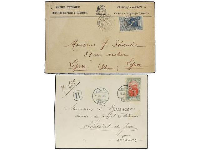 ETIOPIA. 1913-14. 2 Cartas Circuladas A FRANCIA Con Franqueos De 2 Gu. Y 4 Gu. - Altri & Non Classificati