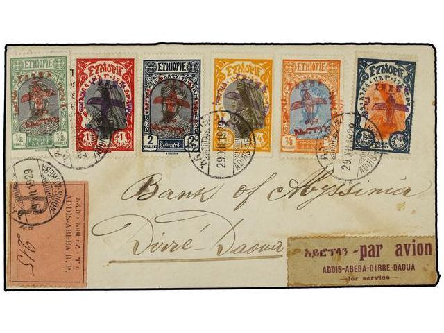 ETIOPIA. 1929 (29-XII). ADDIS To DIRE DAOUA. FIRST FLIGHT. Franked By Type 2 Mixed Colours Overp. With Arrival Cds. On B - Autres & Non Classés