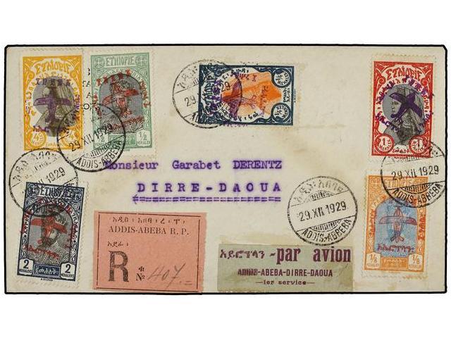 ETIOPIA. 1929 (29-XII). ADDIS To DIRE DAOUA. FIRST FLIGHT. Franked By Type 3 Mixed Colours Overp. With Cds. Arrival On B - Autres & Non Classés