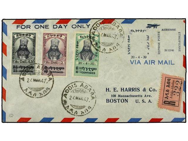 ETIOPIA. Mi.222/24. 1947 (24-3). Complete Set On Air Mail Cover To USA. Arribal Cds On Back. - Autres & Non Classés