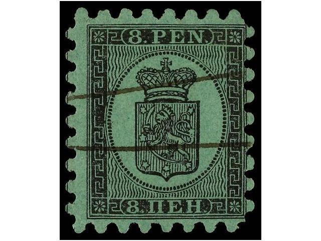 ° FINLANDIA. Mi.6Ax. 1866. 8 P. Black On Green. PEN Cancellation. Fine. Michel.500&euro;. - Autres & Non Classés