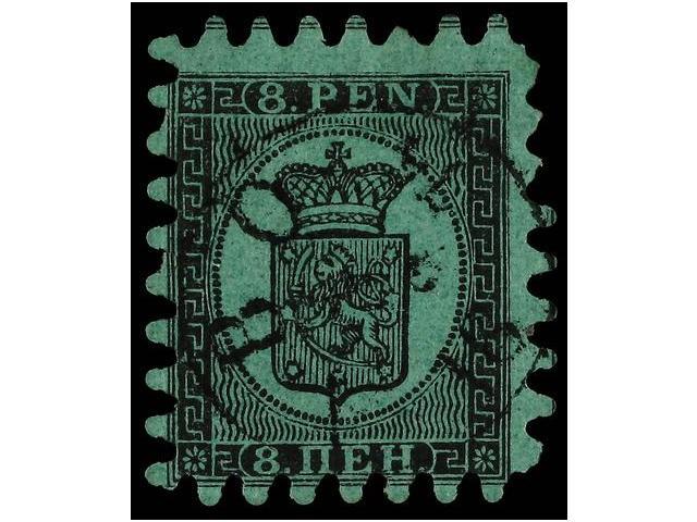 ° FINLANDIA. Mi.6Bx. 1866. 8 P. Black On Green. ABO Cds. Cancel. Fine. Michel.320&euro;. - Otros & Sin Clasificación