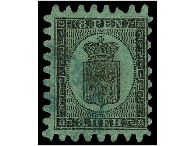 ° FINLANDIA. Mi.6Bz. 1866. 8 P. Black On Green. Fine. Michel.320&euro;. - Autres & Non Classés