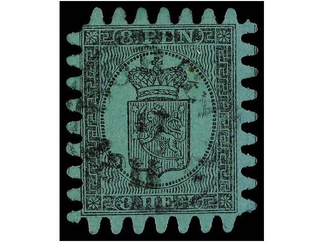 ° FINLANDIA. Mi.6Cx. 1866. 8 P. Black On Green. BORGA Small Cds. Cancel. VERY FINE. Michel.250&euro;. - Autres & Non Classés