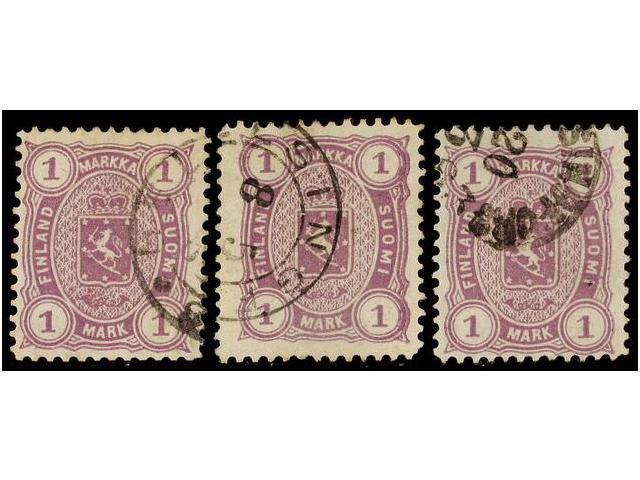 ° FINLANDIA. Mi.19By (3). 1882. 1 Mk. Lilac. Three Used Stamps. Michel.135&euro;. - Autres & Non Classés