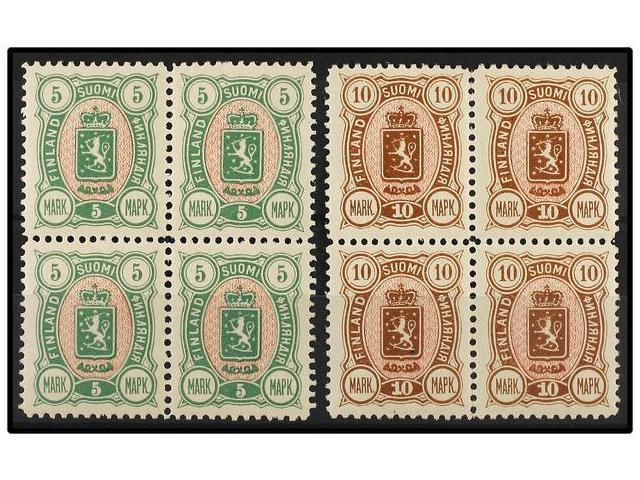 **/* FINLANDIA. Mi.33A/34A (4). 1889. 5 Mk. And 10 Mk. Block Of Four. Two Never Hinged. Michel.400&euro;. - Autres & Non Classés