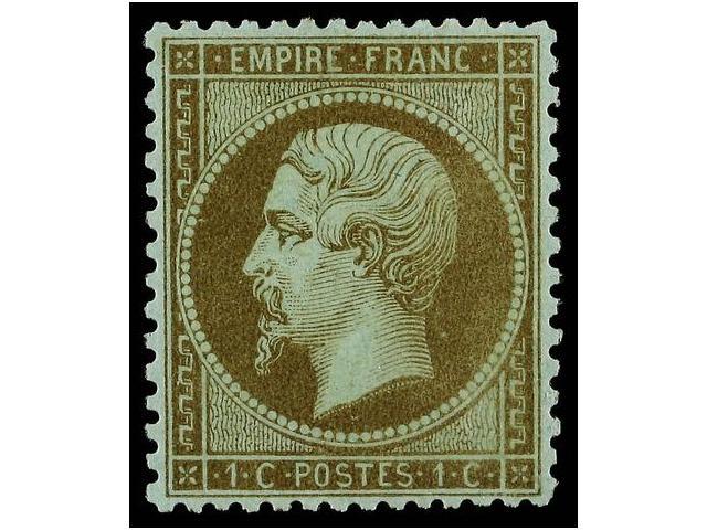 ** FRANCIA. Yv.19e. 1865. 1 Cto. ´mordore´. Extraordinario Centraje, Goma Original Sin Fijasellos. LUJO. F.A. BRUN. Yver - Autres & Non Classés