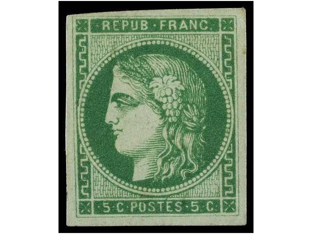 * FRANCIA. Yv.42B. 1870. 5 Cts. Verde, Goma Cristalizada. F. CALVES. Yvert.350&euro;. - Autres & Non Classés