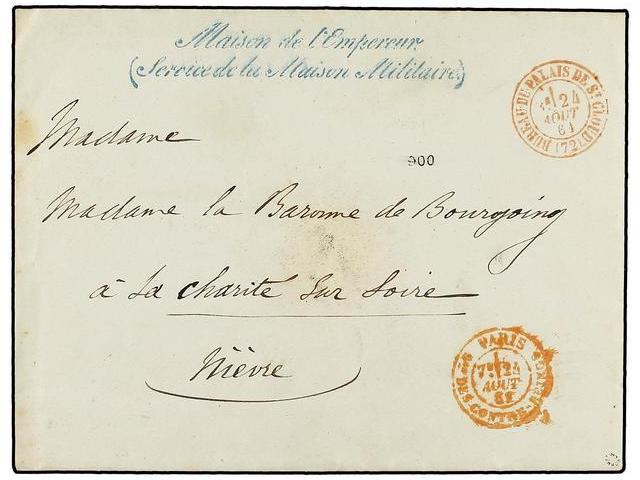 FRANCIA. 1861. Envelope To NIEVRE With BUREAU DE PALAIS DE ST. CLOUD In Red And MAISON DE L´EMPEREUR In Blue. NICE And R - Autres & Non Classés