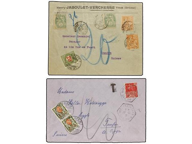 FRANCIA. 1901-31. 5 Covers And Cards With Swiss Postage Due Stamps. - Autres & Non Classés