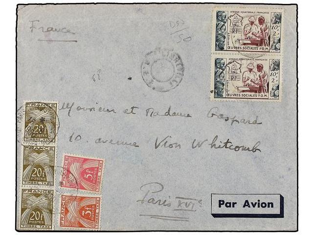 AFRICA ECUATORIAL FRANCESA. 1950. LIBREVILLE A FRANCIA. 10 Fr. + 2 Fr. (2) Tasada A La Llegada Con Sellos Franceses De 3 - Autres & Non Classés