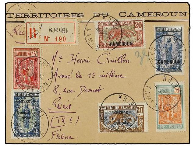 CAMERUN. 1937. KRIBI A FRANCIA. Precioso Franqueo, Carta Certificada, Al Dorso Llegada. - Autres & Non Classés