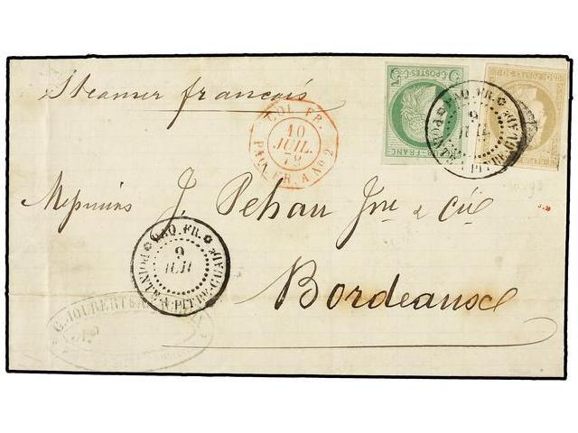 GUADALUPE. Ce.17+20. 1878 (July 9). Cover To BORDEAUX Franked By General Issues 1872-77 5c. Green On Greenish And 30c. G - Autres & Non Classés