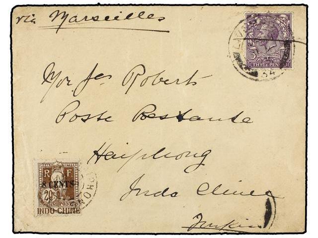 INDOCHINA. 1930. GREAT BRITAIN To INDOCHINA. 3 D. Purple, Taxed On Arrival With 8 Cents. On 20 Cts. Brown Stamp. - Autres & Non Classés