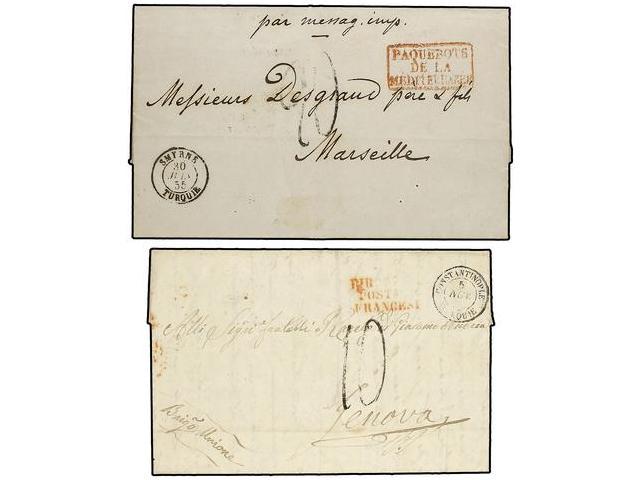 LEVANTE: CORREO FRANCES. 1854-55. DOS Cartas Con Fechadores De La Oficina Francesa De CONSTANTINOPLE Y SMYRNE. - Autres & Non Classés