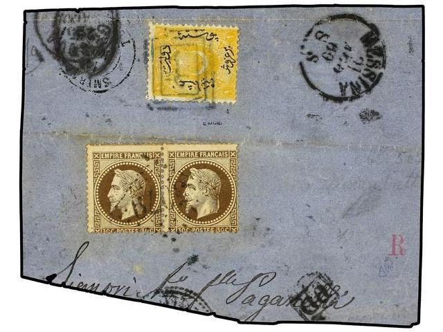 LEVANTE: CORREO FRANCES. 1869. Fragmento Con Sellos Franceses De 30 Cts. Castaño (2). Mat. Cifras Grandes 5079 De Alexan - Other & Unclassified